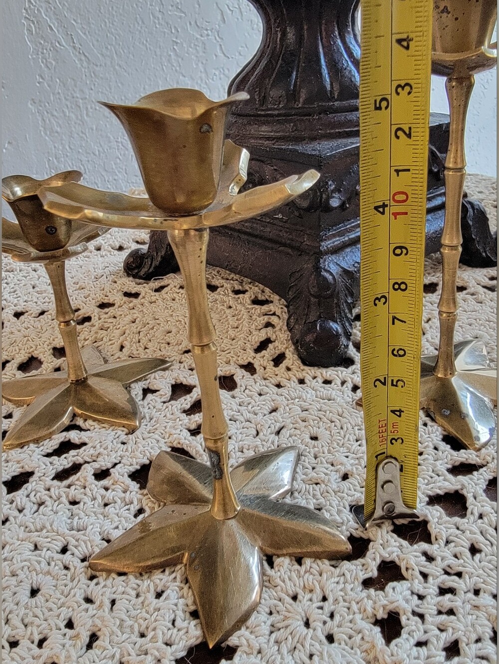 Set of 3, Vintage India Solid Brass Candle Holders - Picture 3 of 15